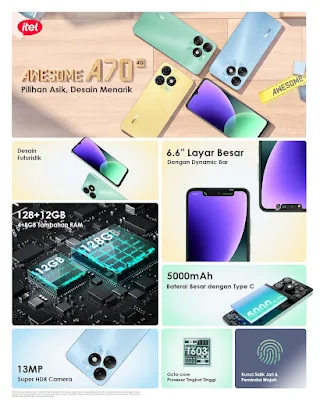 Spesifikasi itel A70 Spesifikasi itel A70
